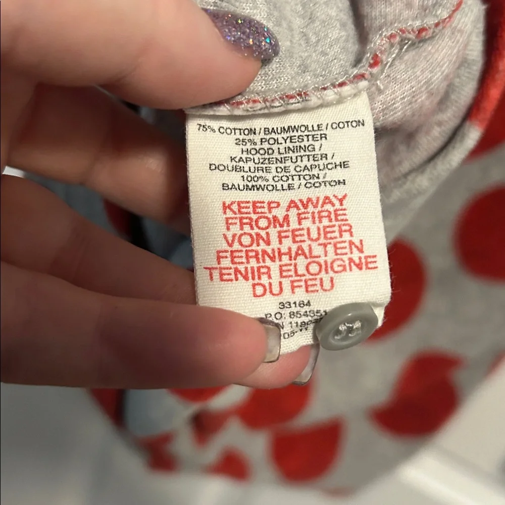 Mini Boden girls velour grey red polka‎ dots hooded dress 9/10 k7145